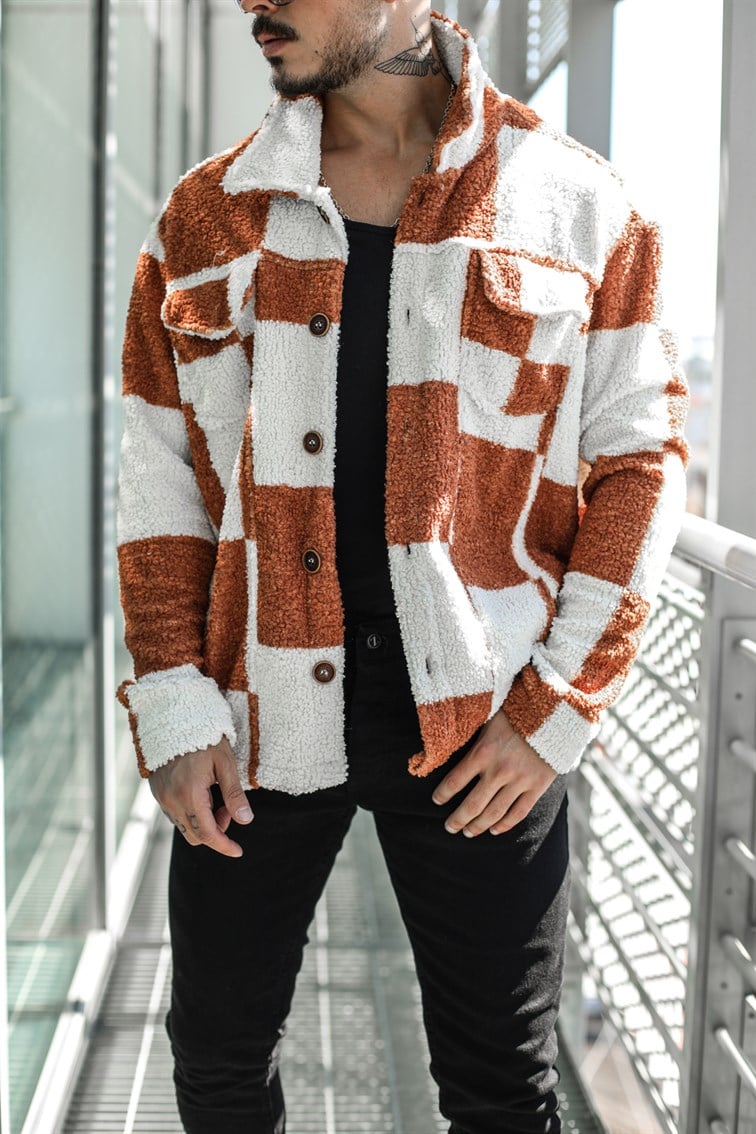 Geniş Kareli Peluş Oversize Gömlek / Ceket