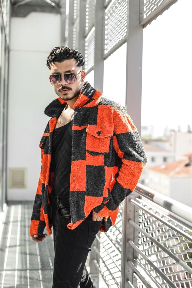 Geniş Kareli Peluş Oversize Gömlek / Ceket