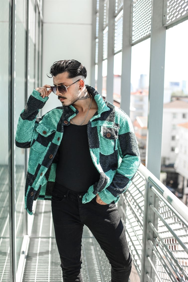 Geniş Kareli Peluş Oversize Gömlek / Ceket