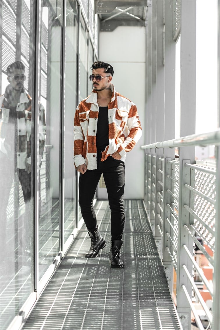 Geniş Kareli Peluş Oversize Gömlek / Ceket
