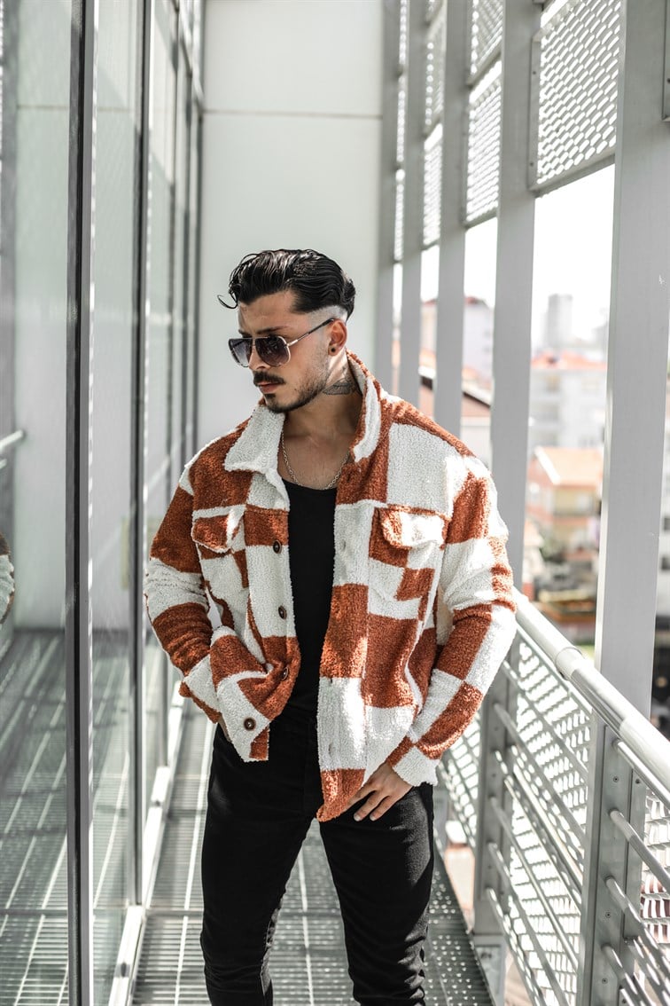 Geniş Kareli Peluş Oversize Gömlek / Ceket