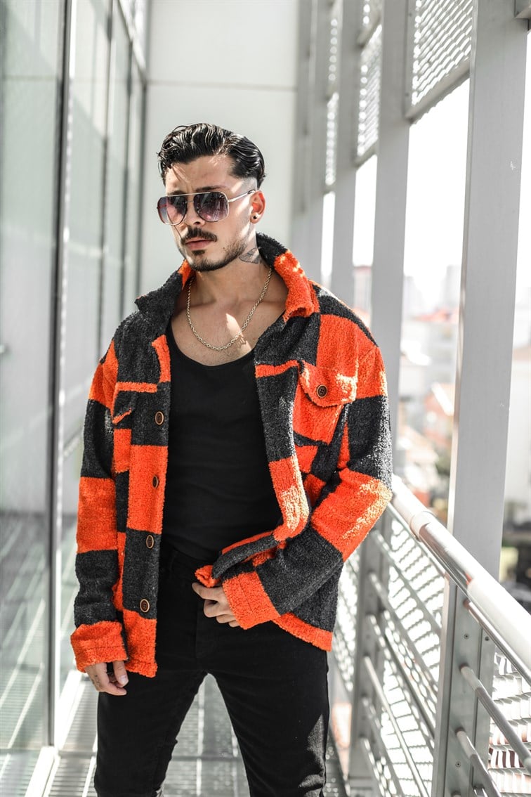 Geniş Kareli Peluş Oversize Gömlek / Ceket