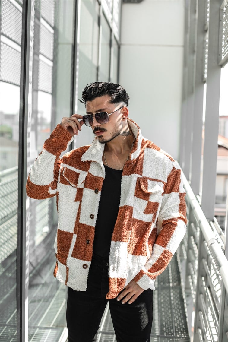 Geniş Kareli Peluş Oversize Gömlek / Ceket