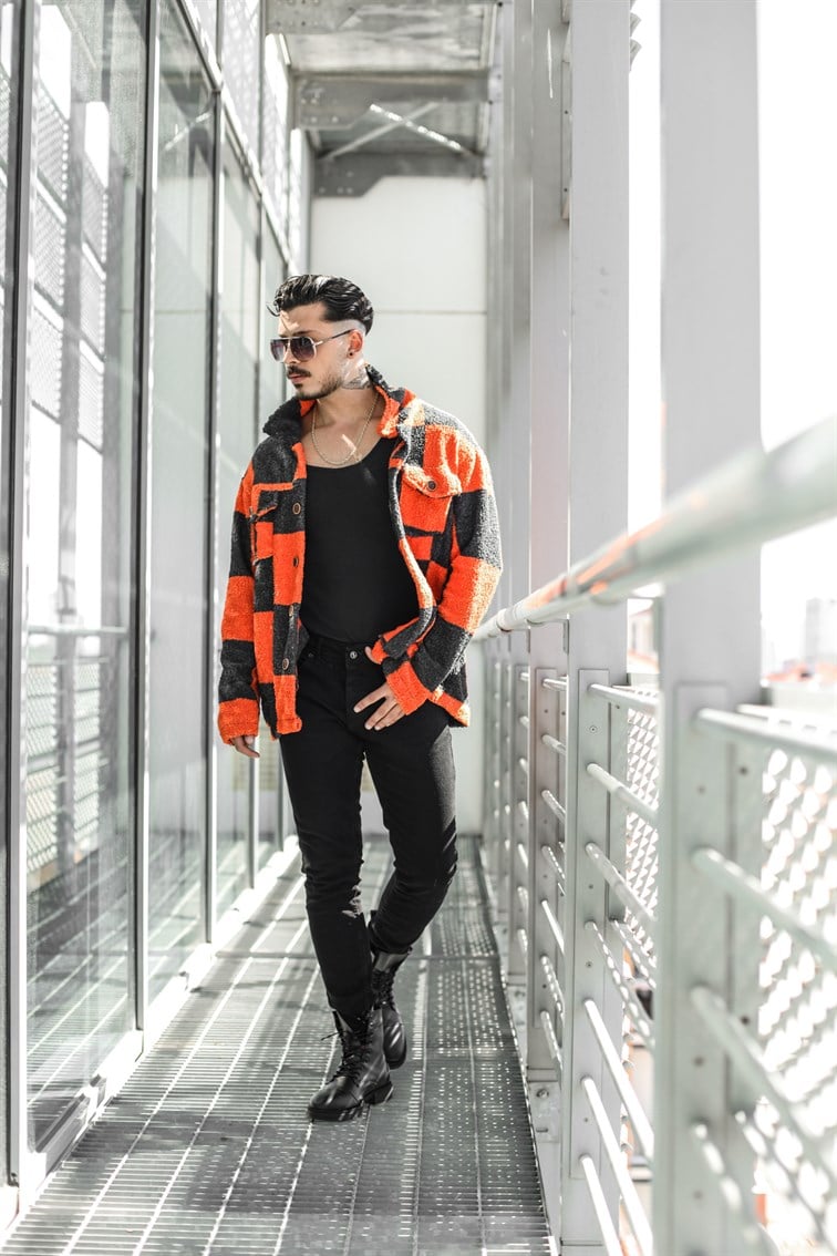 Geniş Kareli Peluş Oversize Gömlek / Ceket