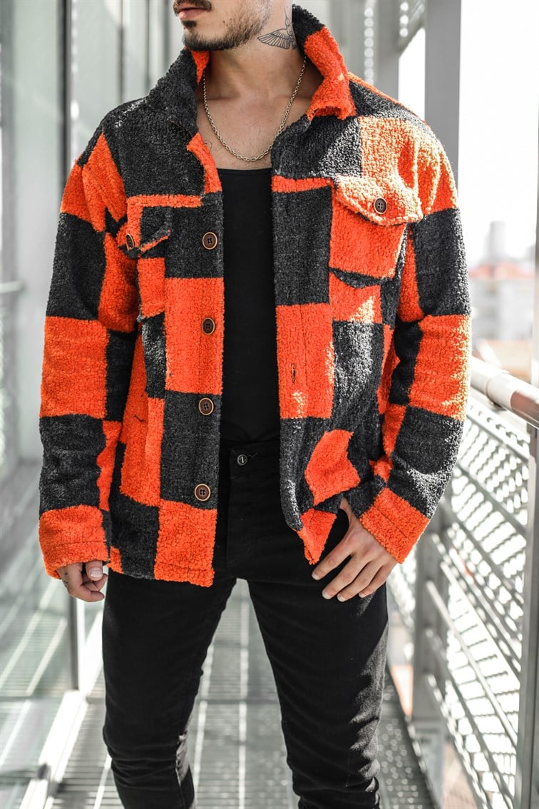 Geniş Kareli Peluş Oversize Gömlek / Ceket