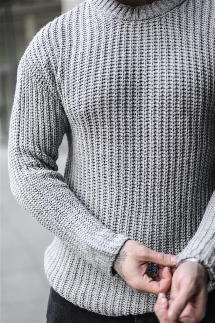 Geniş Örmeli Oversize Kazak Gri