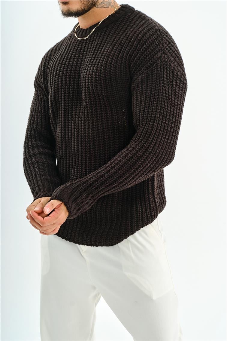 Geniş Örmeli Oversize Kazak Siyah