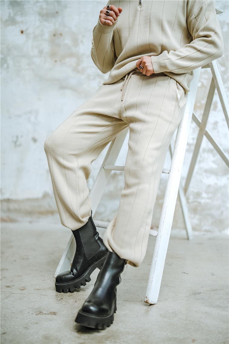 Geniş Şeritli Pantolon Bej