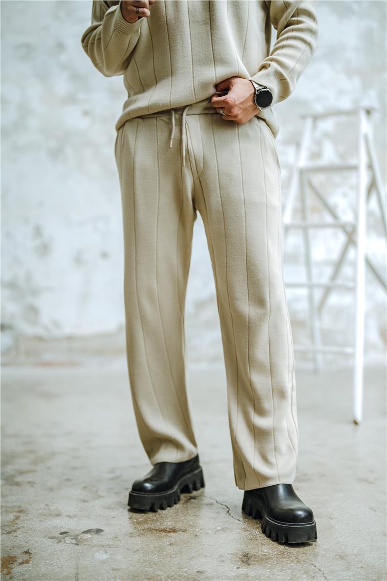 Geniş Şeritli Pantolon Bej