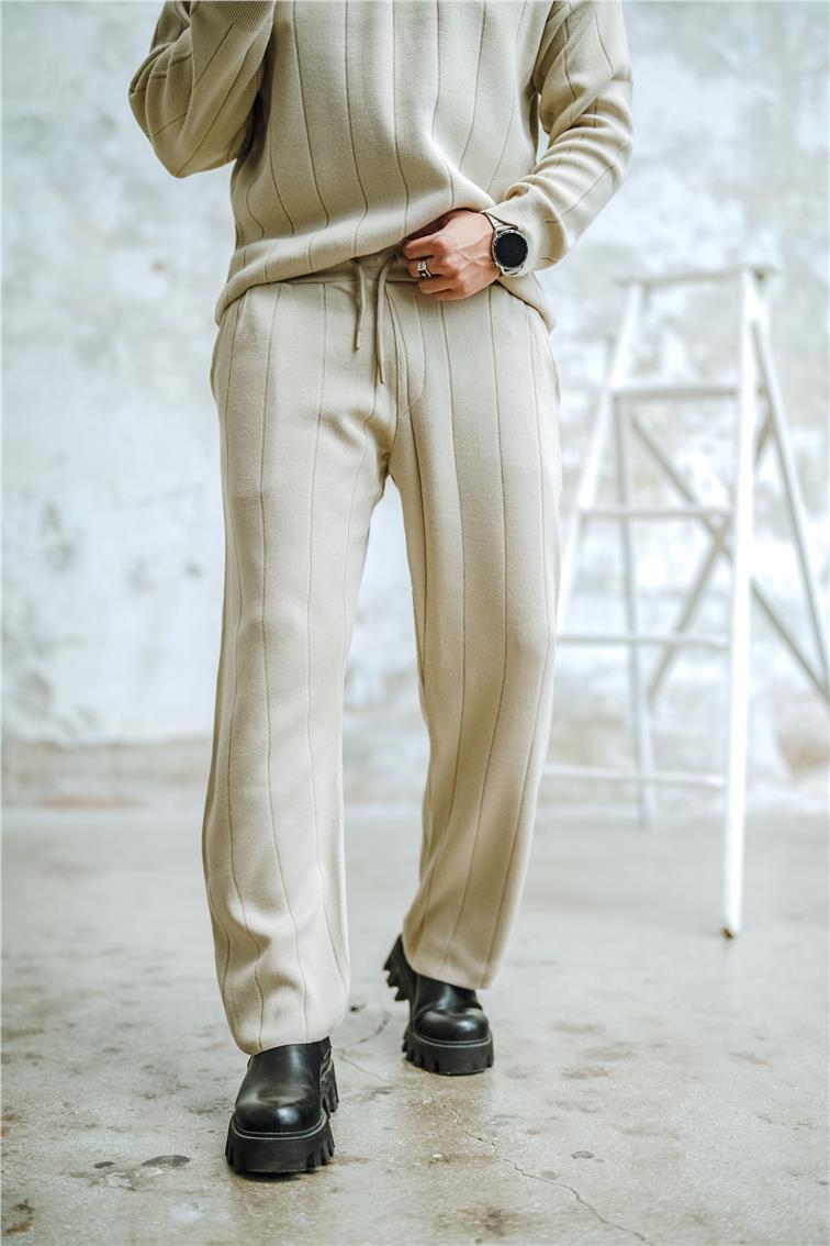 Geniş Şeritli Pantolon Bej