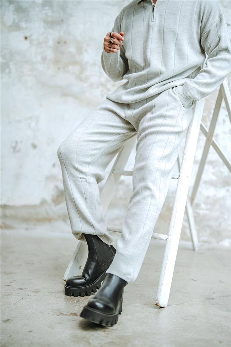 Geniş Şeritli Pantolon Gri