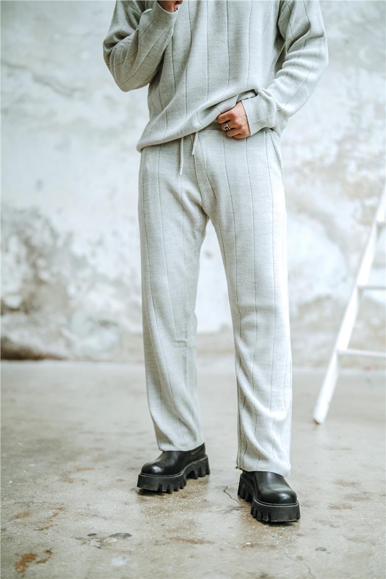 Geniş Şeritli Pantolon Gri