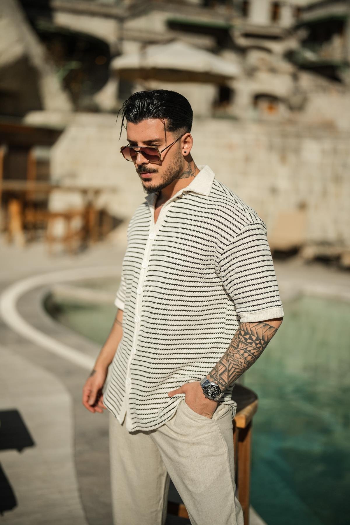 Gömlek Görünümlü Oversize T-Shirt Siyah