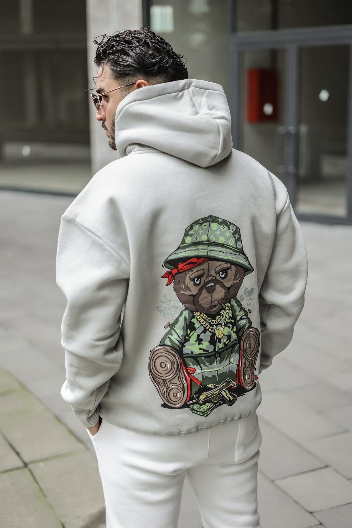 GRIND MODE Baskılı Dolgun Kumaş Oversize Sweatshirt Gri