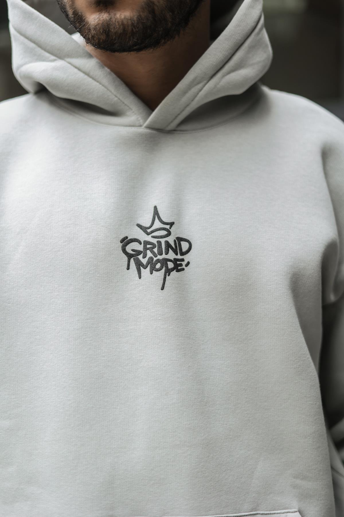 GRIND MODE Baskılı Dolgun Kumaş Oversize Sweatshirt Gri