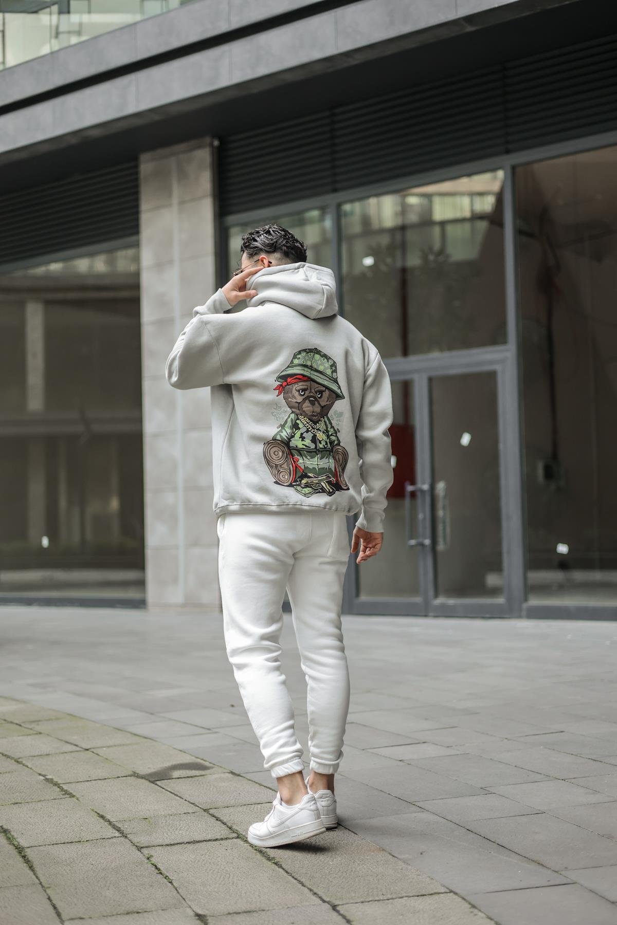 GRIND MODE Baskılı Dolgun Kumaş Oversize Sweatshirt Gri