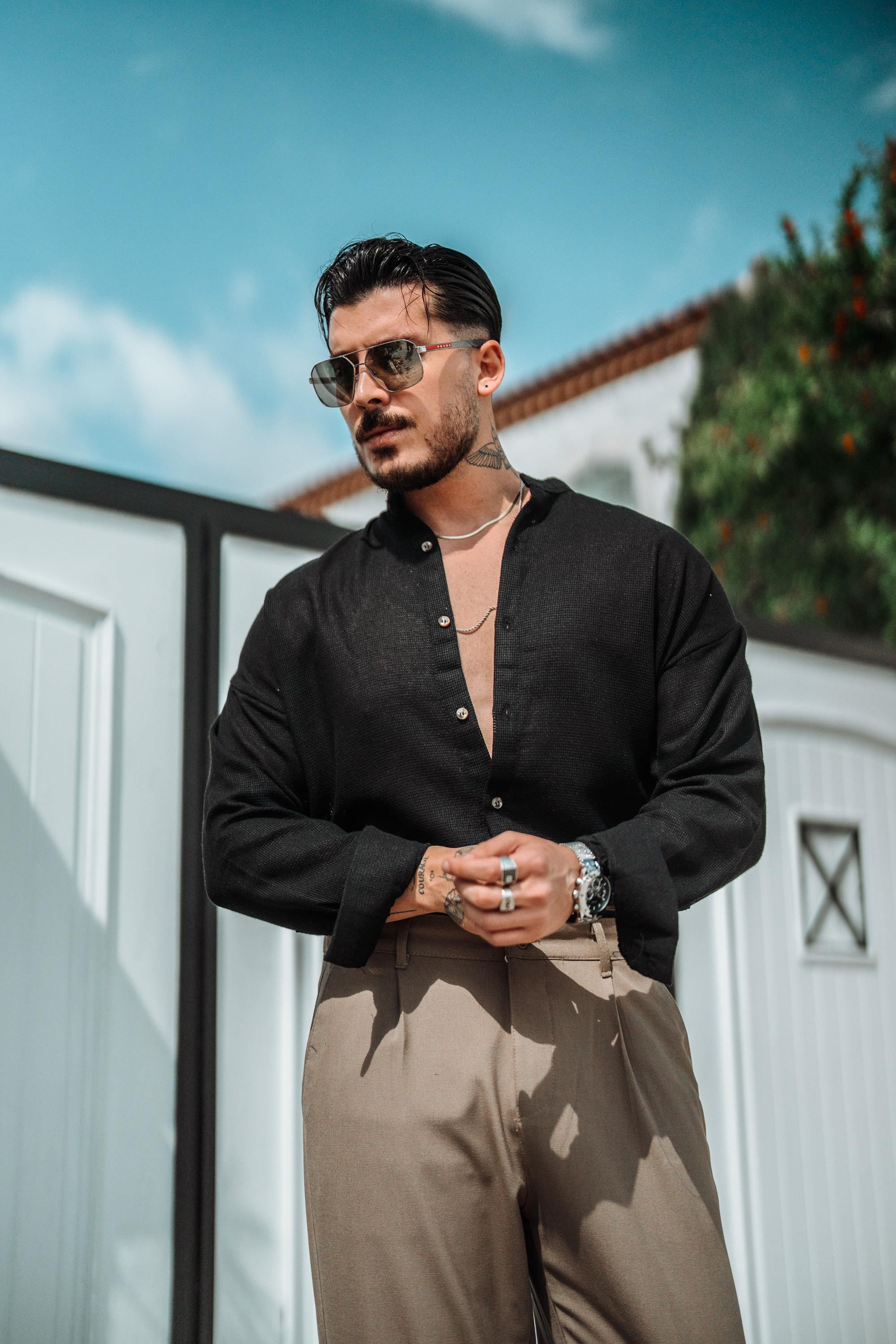 Hakim Yaka Oversize Gömlek Siyah