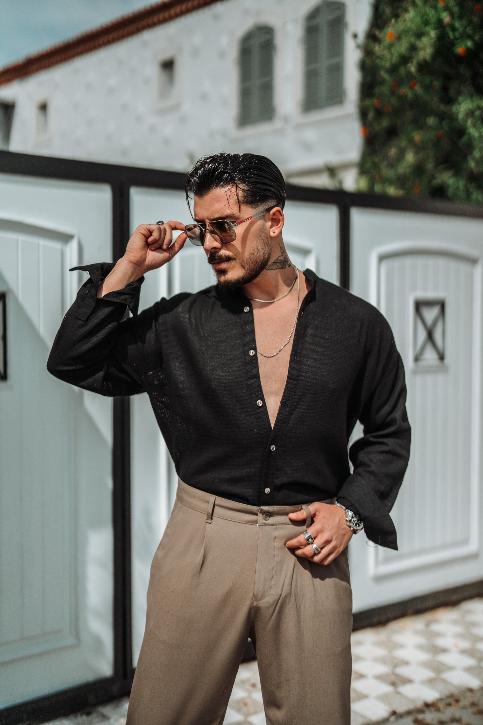 Hakim Yaka Oversize Gömlek Siyah