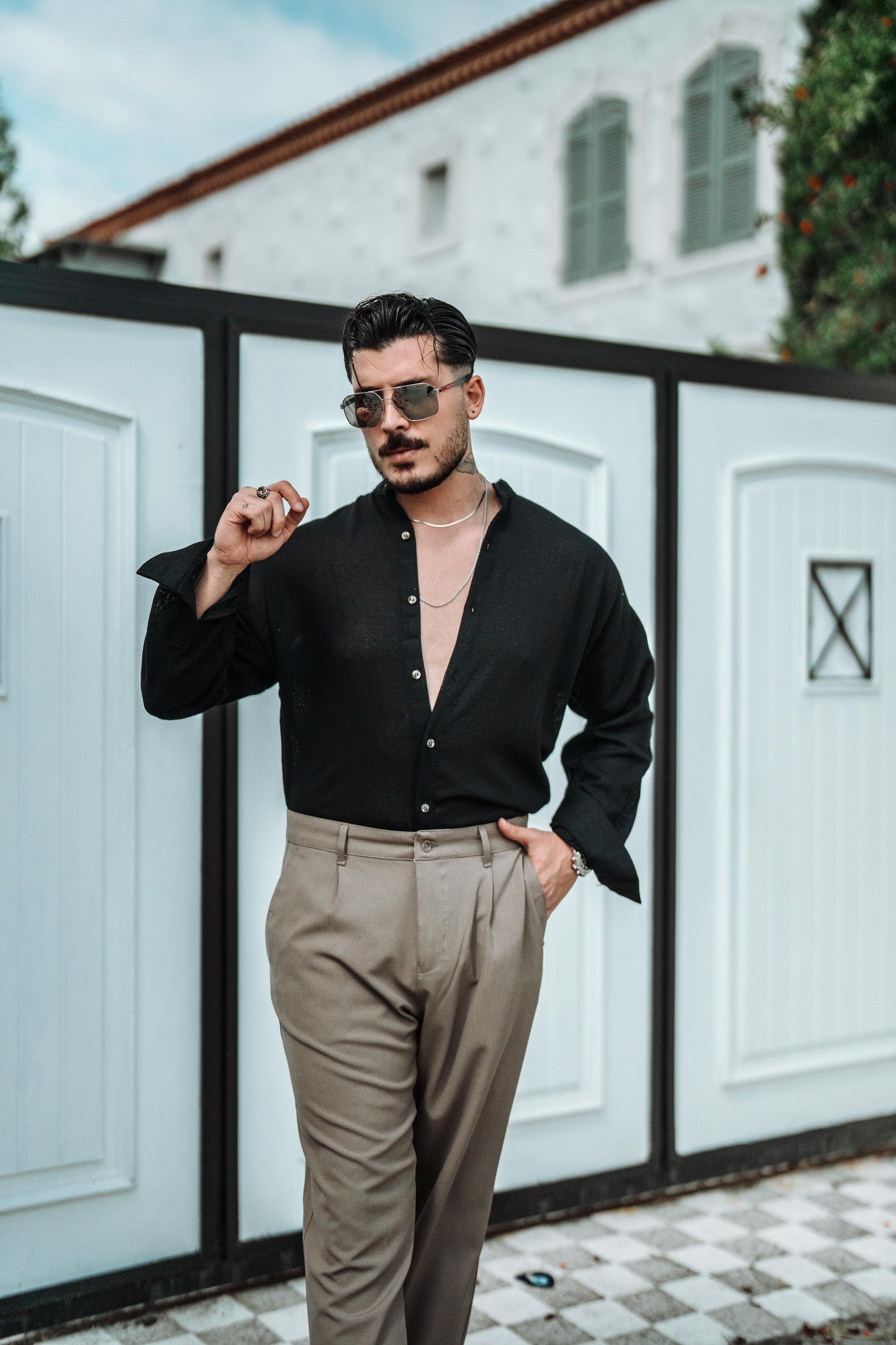 Hakim Yaka Oversize Gömlek Siyah