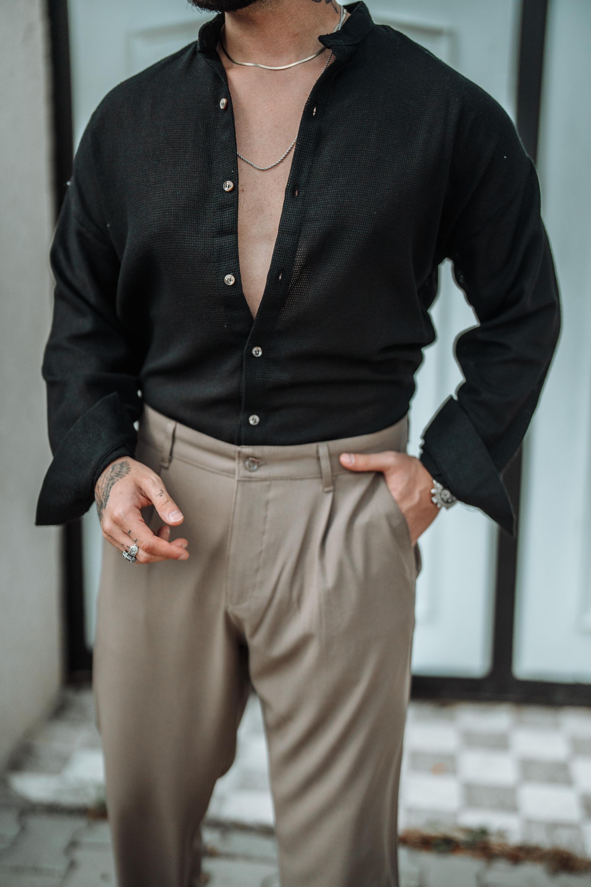 Hakim Yaka Oversize Gömlek Siyah