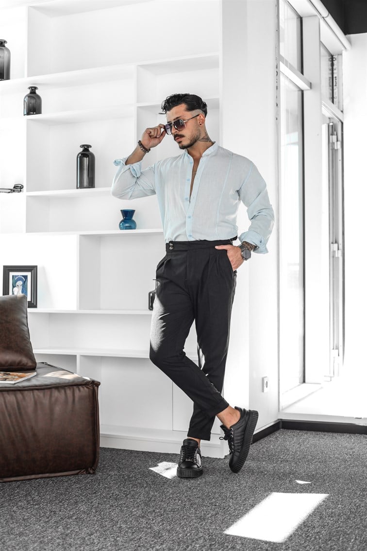 Hakim Yaka Oversize Keten Gömlek
