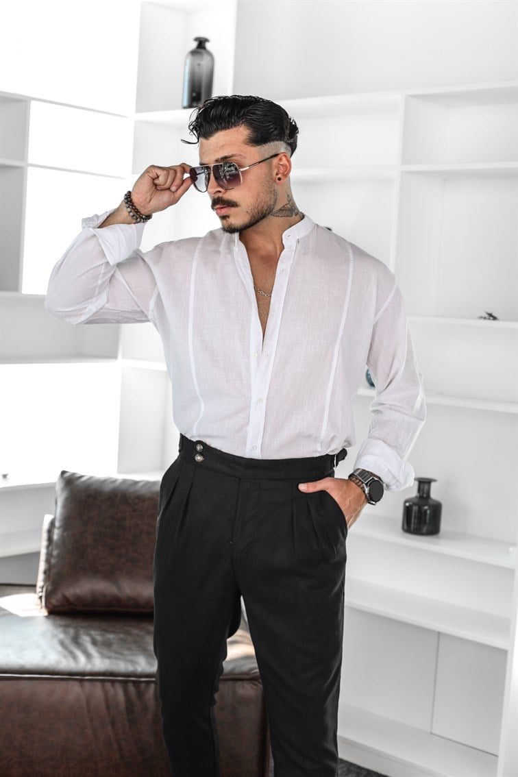 Hakim Yaka Oversize Keten Gömlek