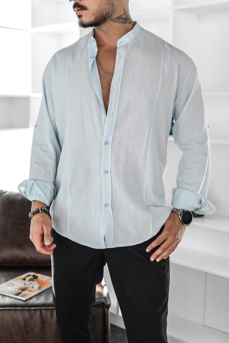 Hakim Yaka Oversize Keten Gömlek
