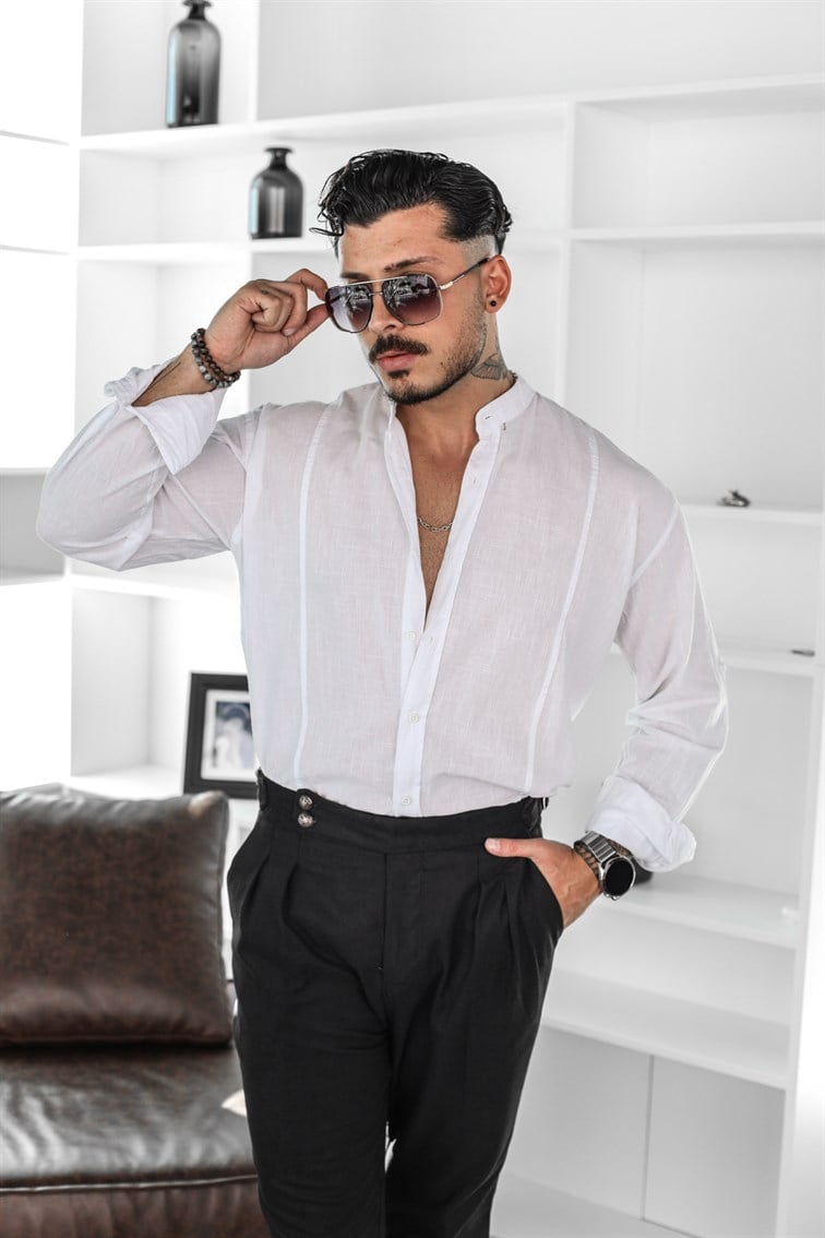 Hakim Yaka Oversize Keten Gömlek