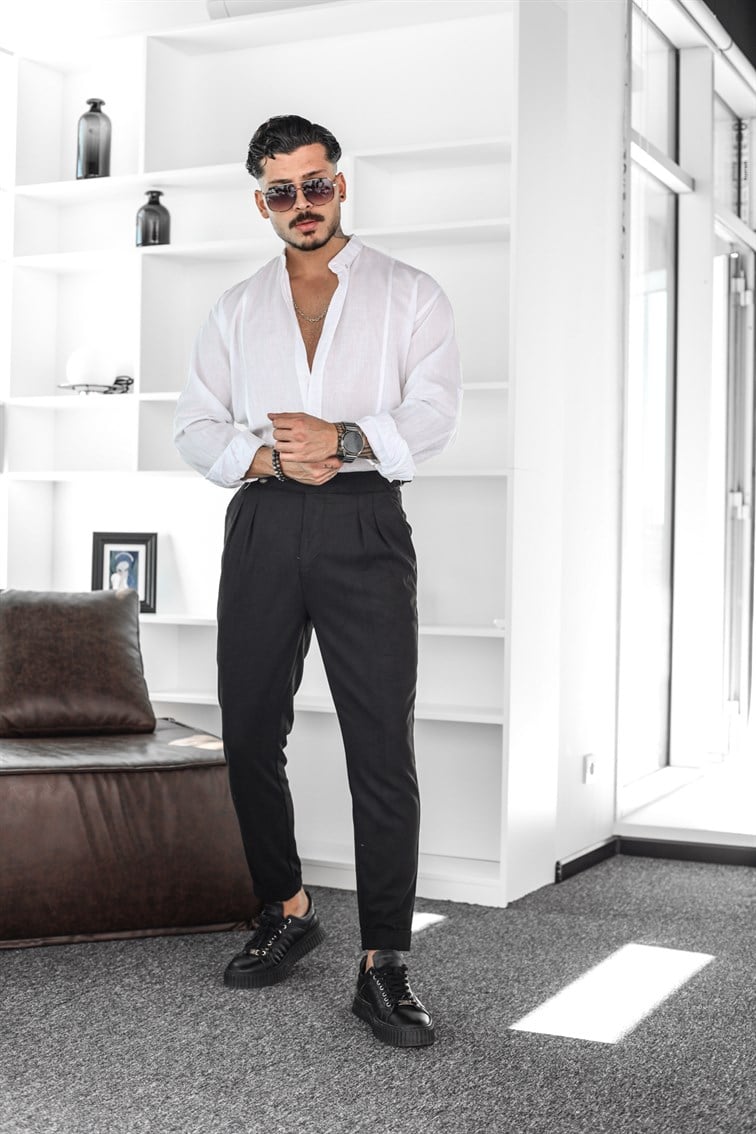 Hakim Yaka Oversize Keten Gömlek