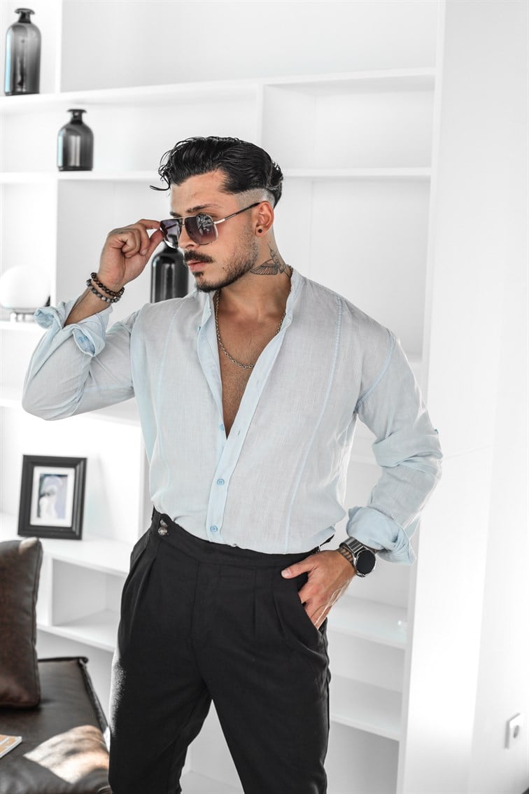 Hakim Yaka Oversize Keten Gömlek