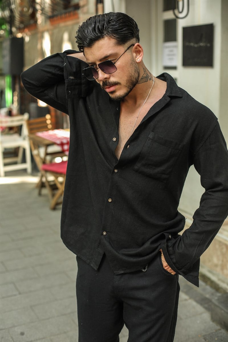 Ham Keten Cepli Oversize Gömlek