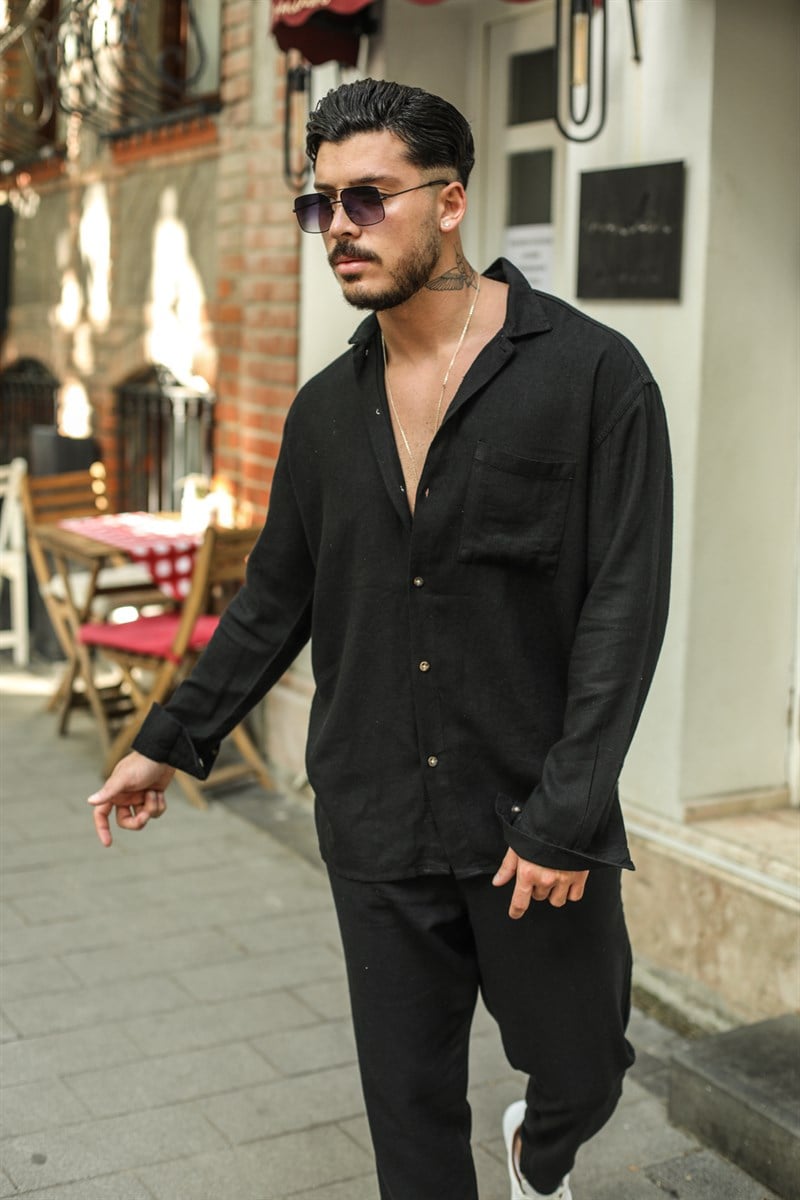 Ham Keten Cepli Oversize Gömlek