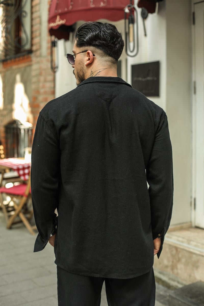 Ham Keten Cepli Oversize Gömlek