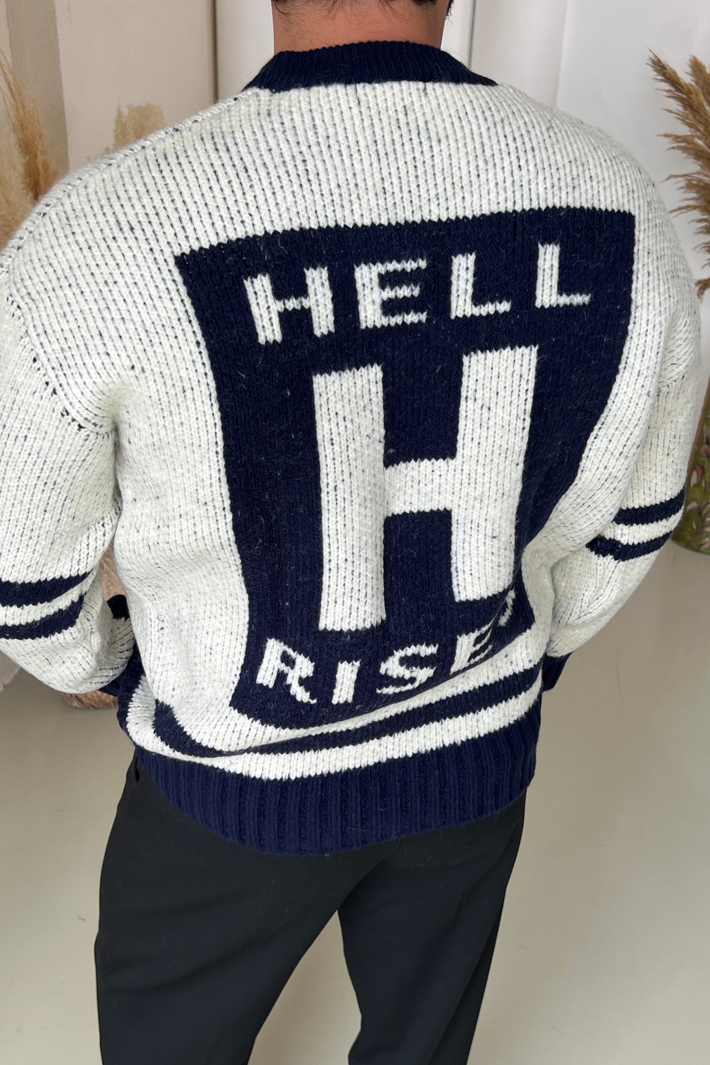 Hell Rises Arka Baskılı Yün Oversize Kazak Mavi