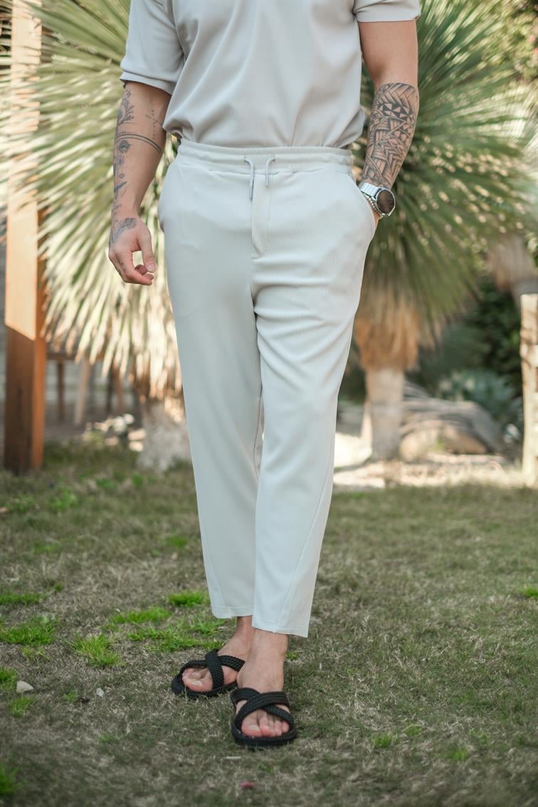 İnce Fitilli Basic Pantolon Gri