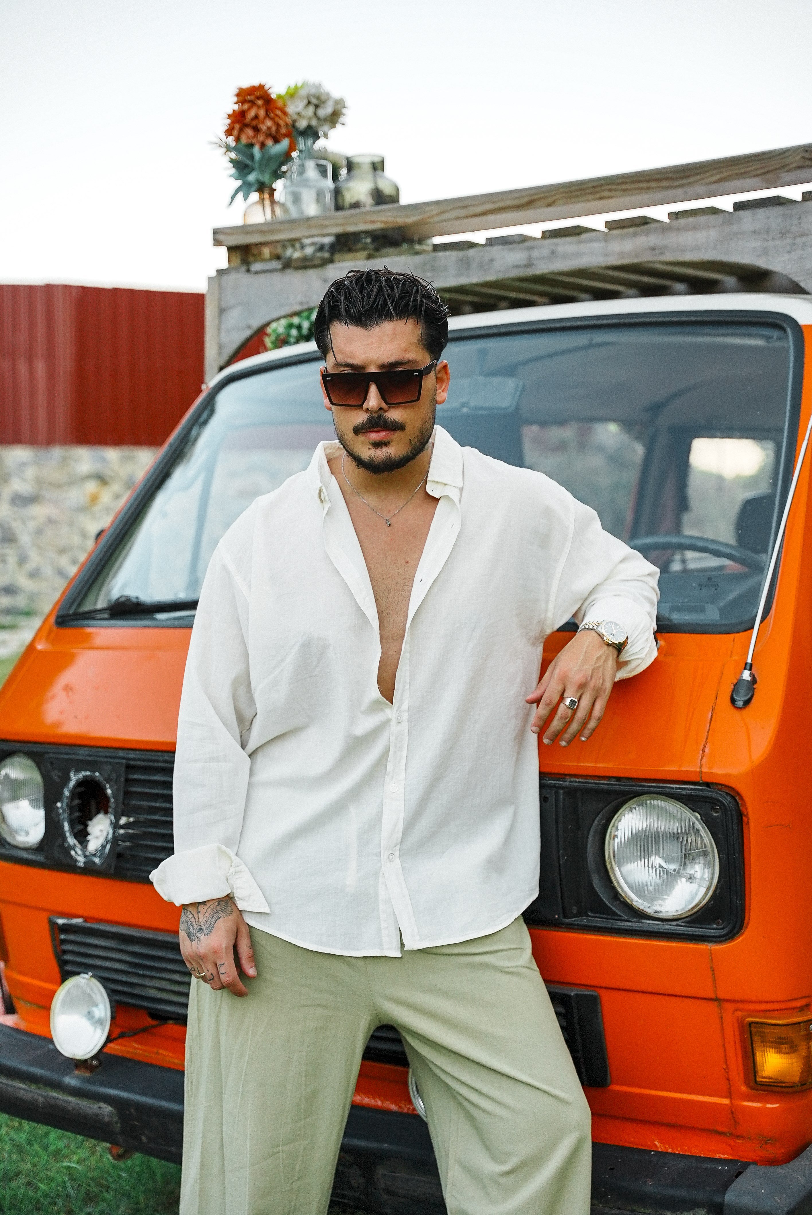 İnce Keten Oversize Gömlek Krem