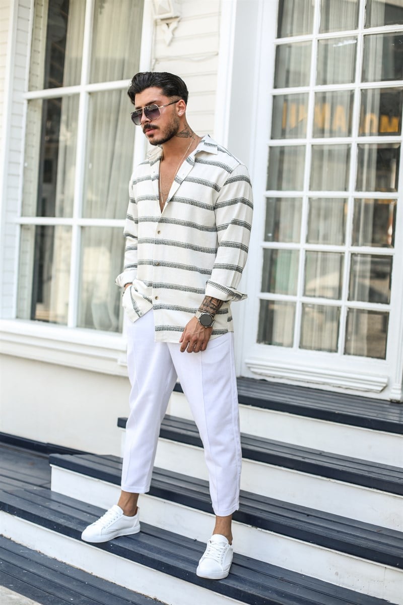 İnce Örme Desenli Oversize Gömlek