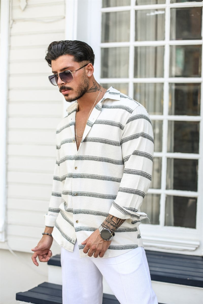 İnce Örme Desenli Oversize Gömlek