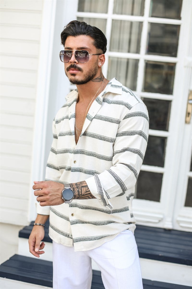 İnce Örme Desenli Oversize Gömlek