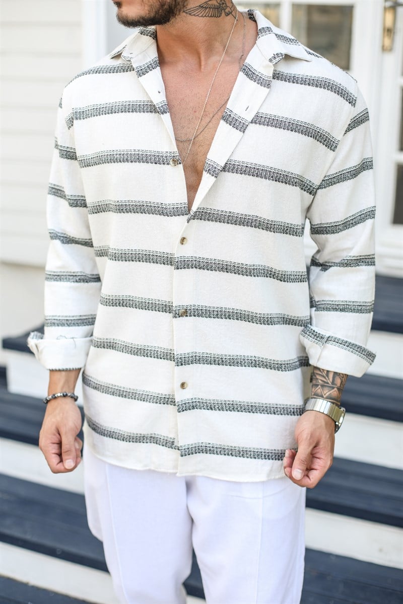 İnce Örme Desenli Oversize Gömlek