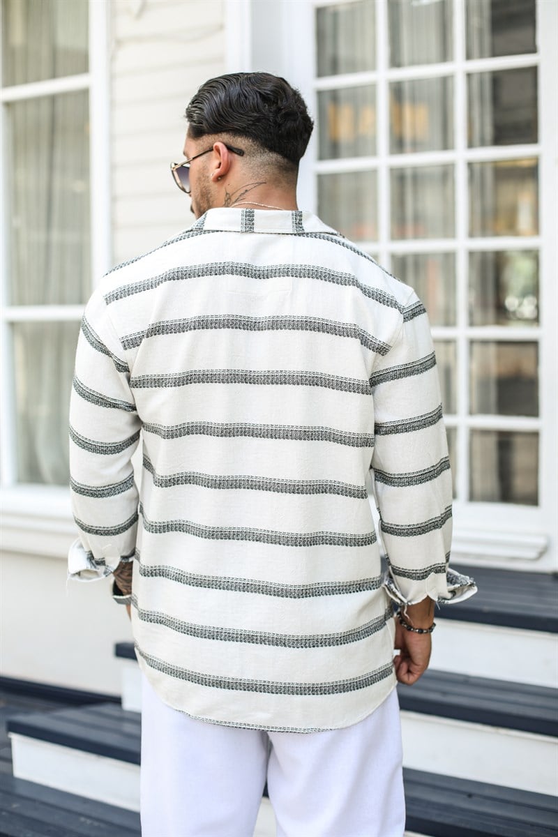 İnce Örme Desenli Oversize Gömlek