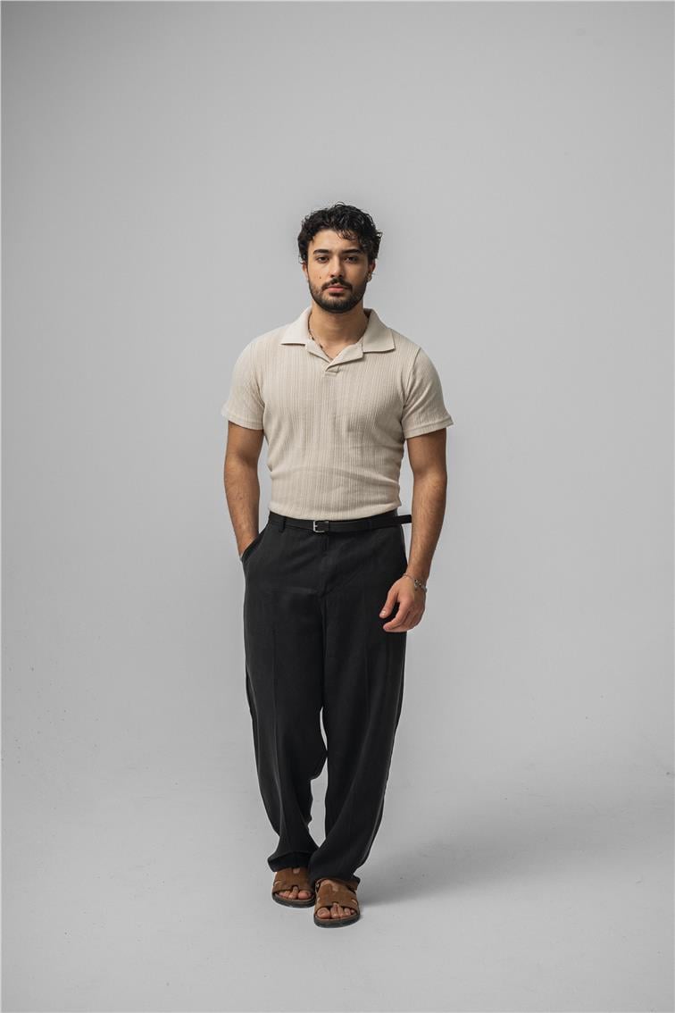 İşlemeli Polo Yaka T-Shirt Krem
