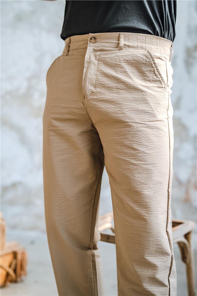 Kabartmalı Kumaş Boyfriend Pantolon Kahve