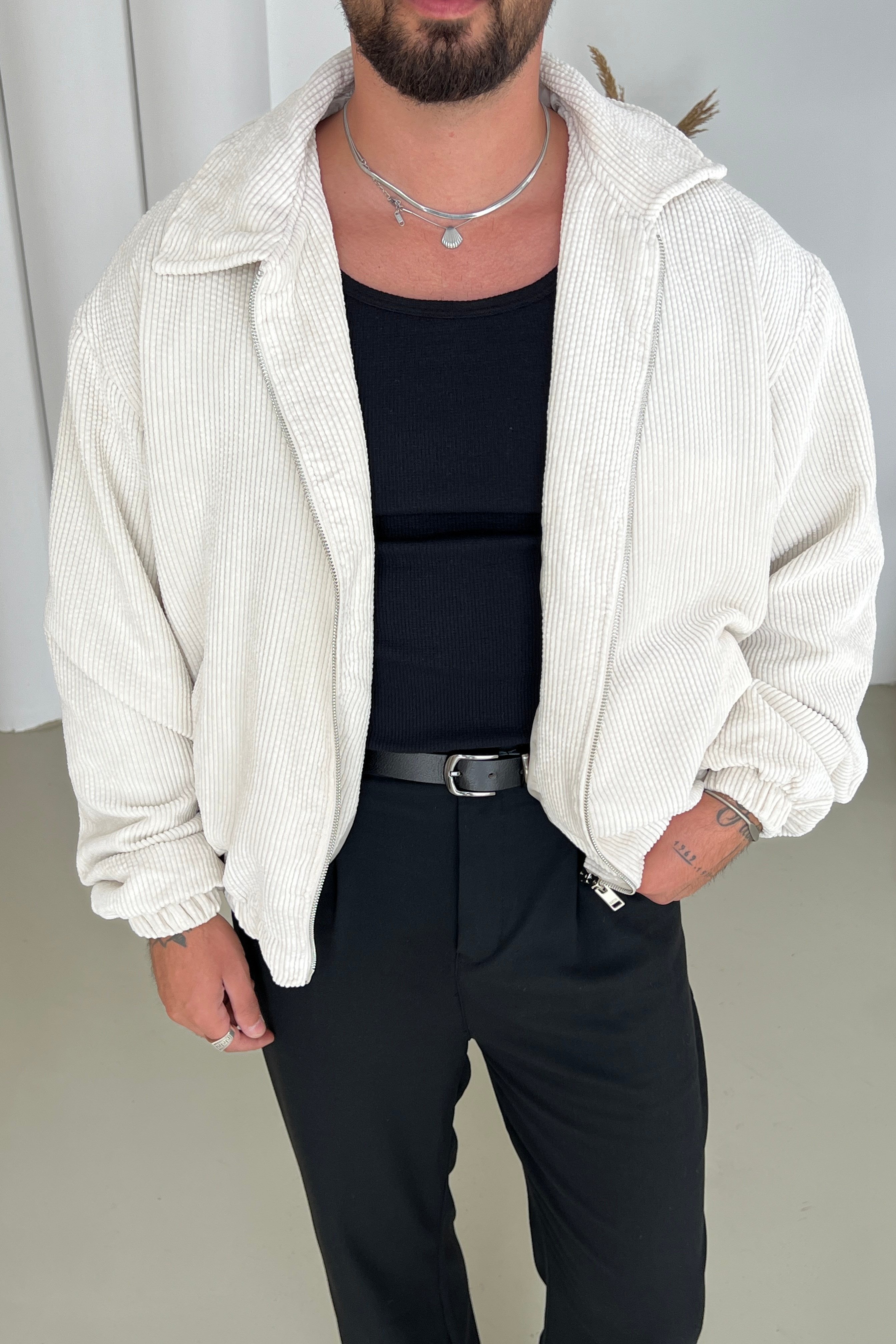 Kadife Oversize Ceket Krem
