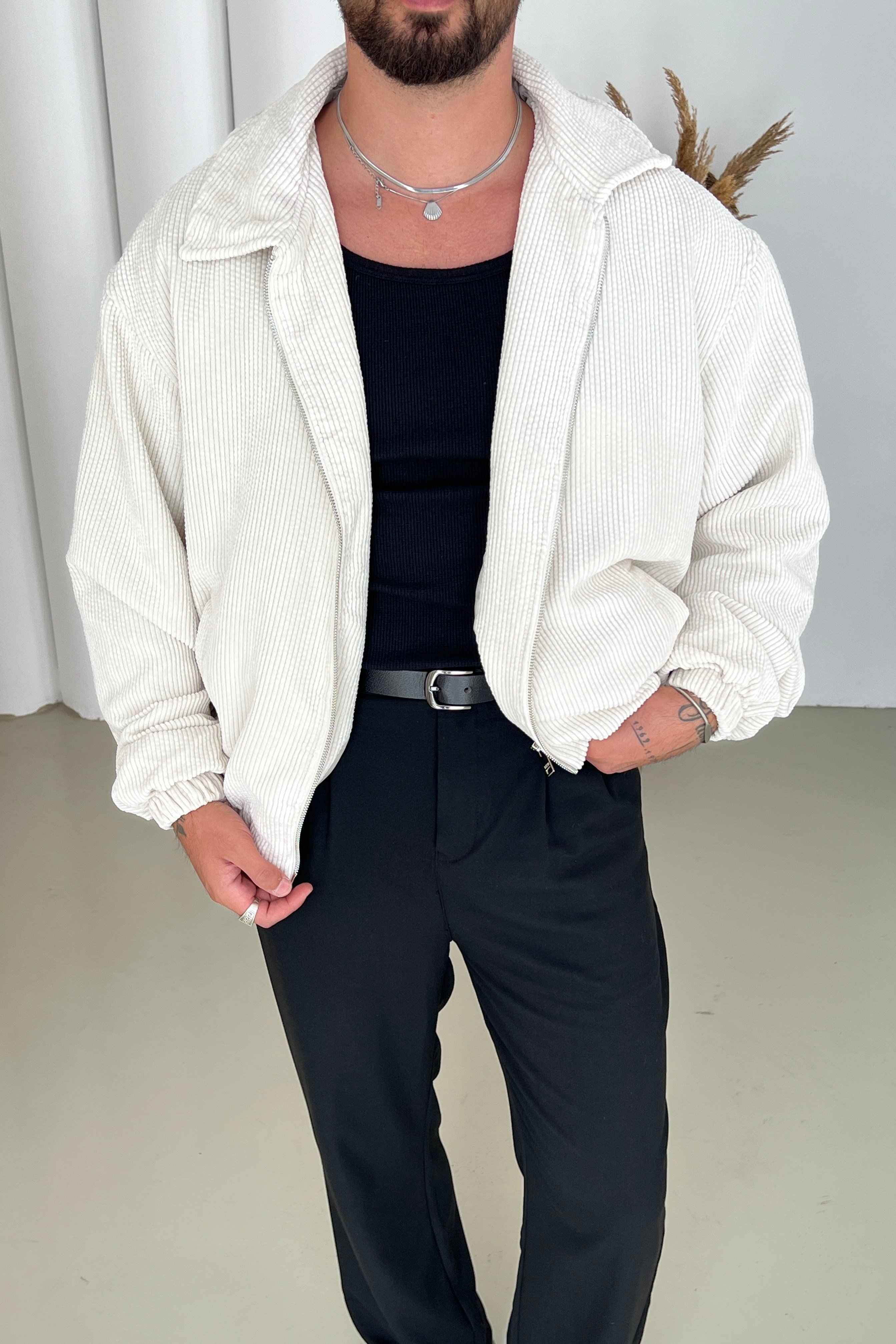 Kadife Oversize Ceket Krem