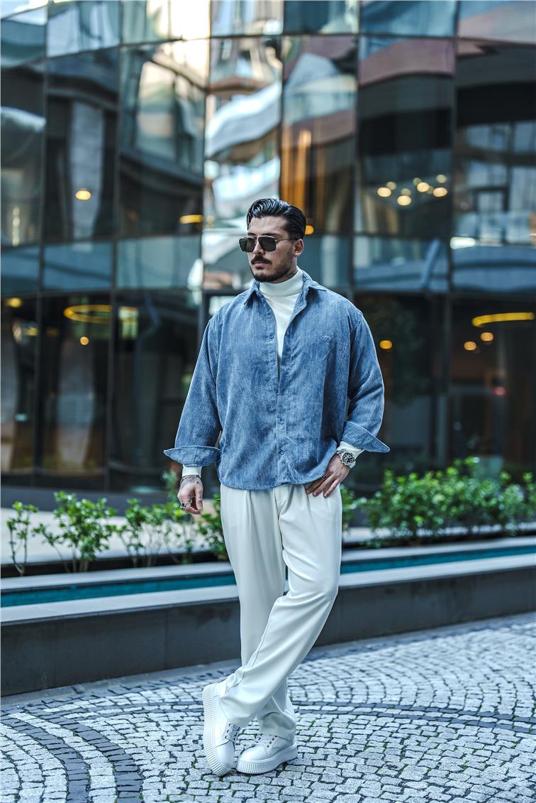 Kadife Oversize Gömlek Bebe Mavisi