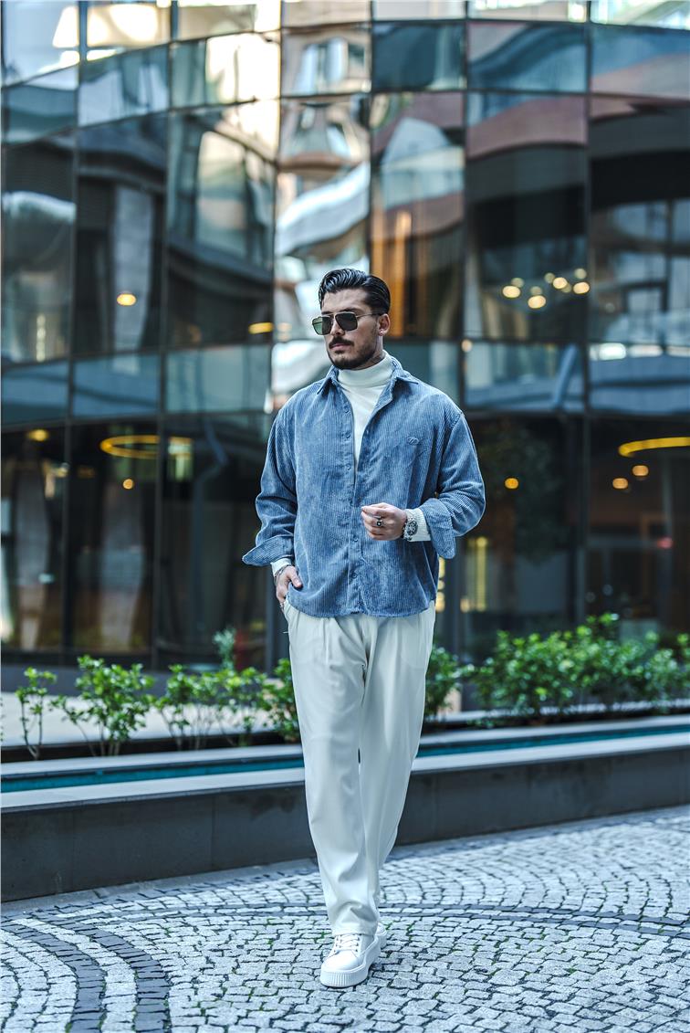 Kadife Oversize Gömlek Bebe Mavisi