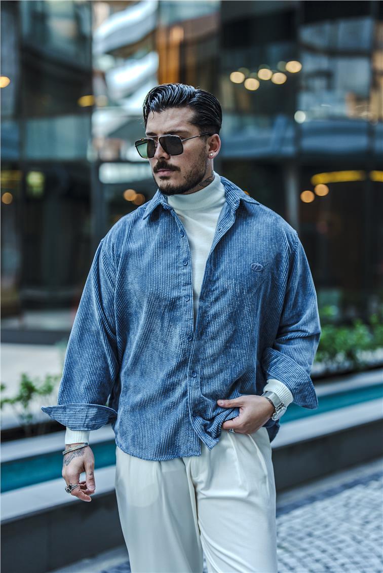 Kadife Oversize Gömlek Bebe Mavisi