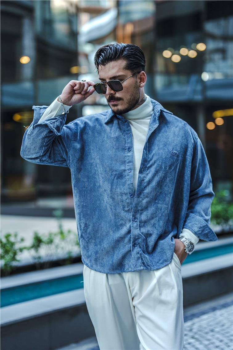 Kadife Oversize Gömlek Bebe Mavisi