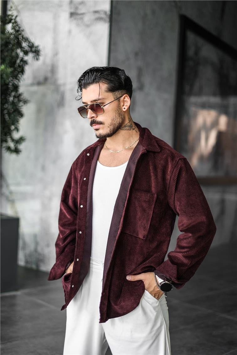 Kadife Oversize Gömlek Bordo